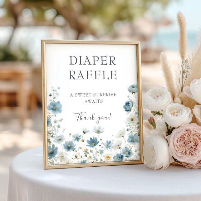 Blue Preppy Flowers Watercolor Diaper Raffle Sign Poster (Von Creator hochgeladen)