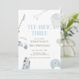 Blue Preppy Tee-Rific Three Golf Birthday Einladung