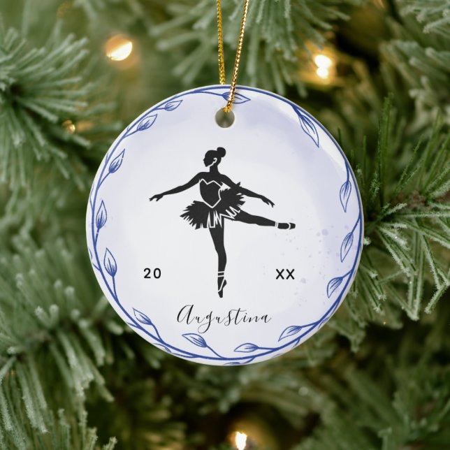 Blue Prima Ballerina Silhouette Name & Jahr Niedli Keramik Ornament (Baum)