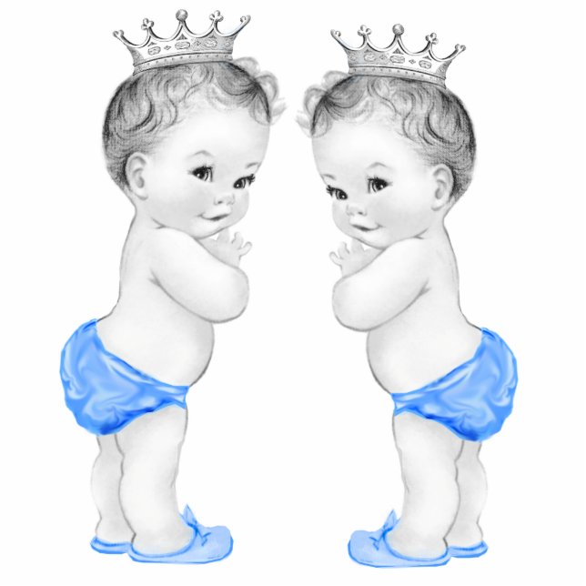 Blue Prince Twin Boy Baby Dusche Freistehende Fotoskulptur (Vorne)