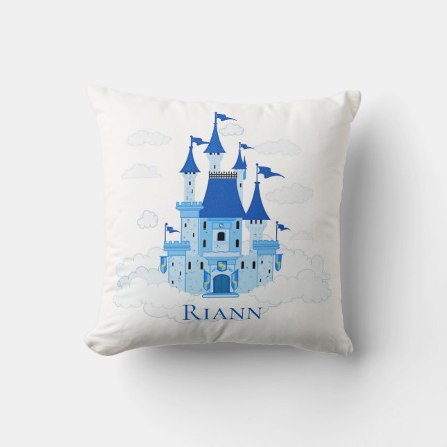 Blue Princess Castle Personalisiert Girly Kissen (Vorderseite)