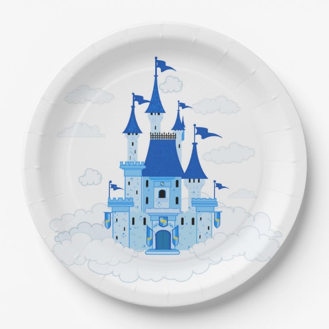 Blue Princess Castle Personalisiert Girly Pappteller (Vorderseite)
