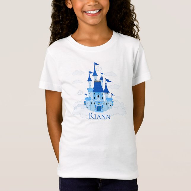 Blue Princess Castle Personalisiert Girly T-Shirt (Vorderseite)