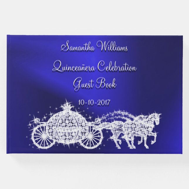 Blue Princess Coach & Horses Quinceañera Gästebuch (Vorderseite)