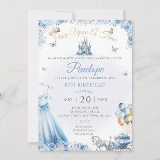 Blue Princess Dress Birthday Party Einladung