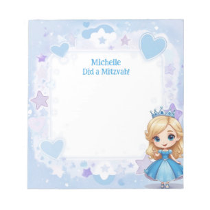 Blue Princess Theme Blonde Personalisiert Mitzvah Notizblock