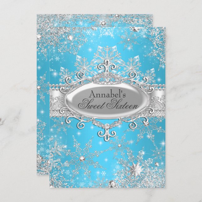 Blue Princess Winter Wonderland Sweet 16 Einladung (Vorne/Hinten)