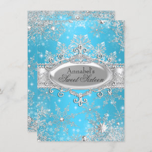 Blue Princess Winter Wonderland Sweet 16 Einladung