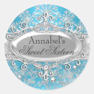 Blue Princess Winter Wonderland Sweet 16 Sticker