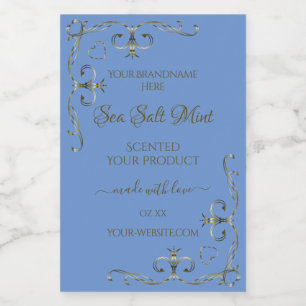 Blue Product Labels Decorative Scrollwork Border Lebensmitteletikett