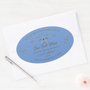 Blue Product Labels Decorative Scrollwork Border Ovaler Aufkleber