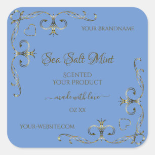 Blue Product Labels Decorative Scrollwork Border Quadratischer Aufkleber