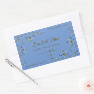 Blue Product Labels Decorative Scrollwork Border Rechteckiger Aufkleber