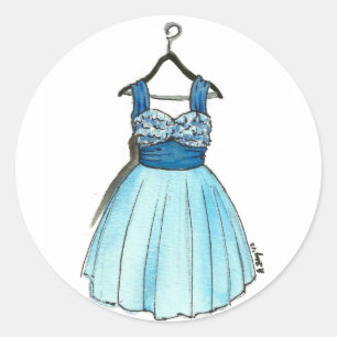 Blue Prom Dress Vintag Retro Mode Fashionista Runder Aufkleber