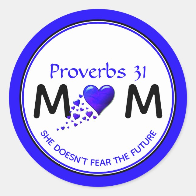 Blue Proverbs 31 Mama Christlich Runder Aufkleber (Vorderseite)