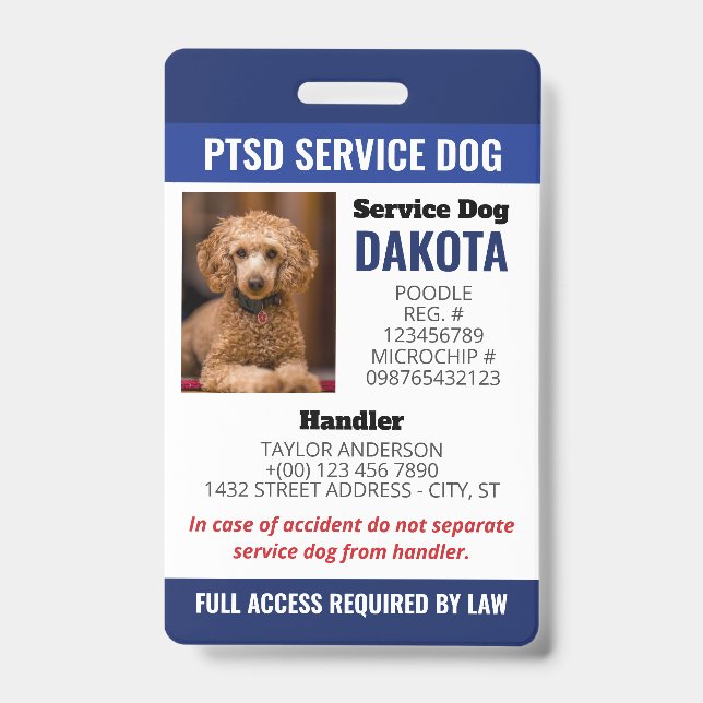 Blue PTSD Service Dog QR-Foto-ID Ausweis (Vorderseite)