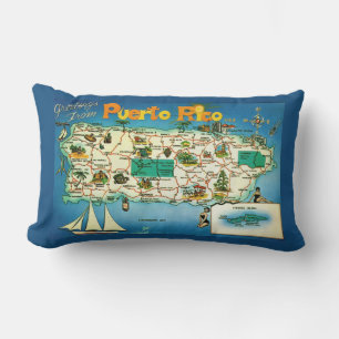 Blue Puerto Rico Greetings Throw Pillow Lendenkissen