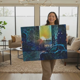 Blue Pulse Detroit Sunset - Electric City Vibes Leinwanddruck