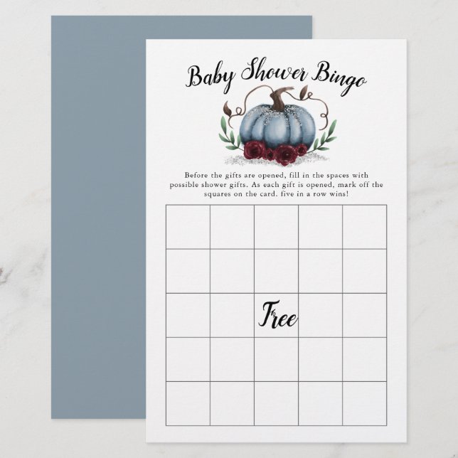 Blue Pumpkin Baby Dusche Bingo Game (Vorne/Hinten)
