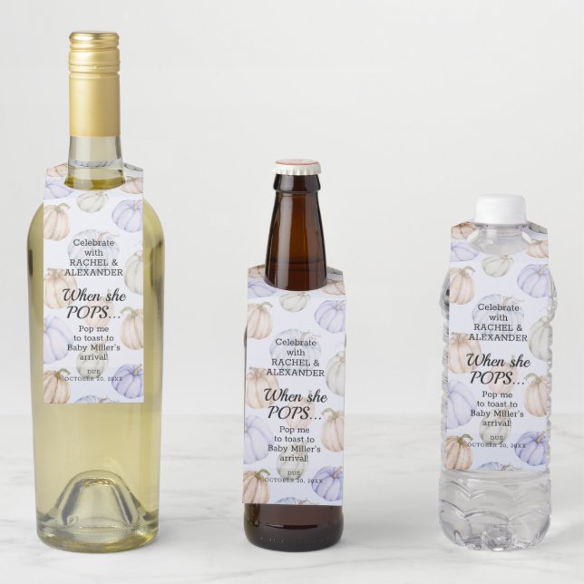 Blue Pumpkin Baby Dusche Pop It Flaschenanhänger (Beispiel)