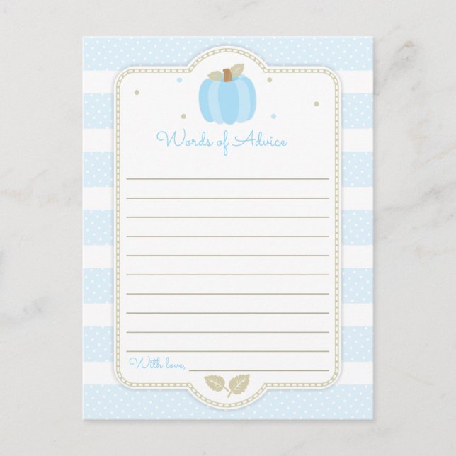 Blue Pumpkin Baby Dusche Worte des Ratschlags Postkarte (Vorderseite)