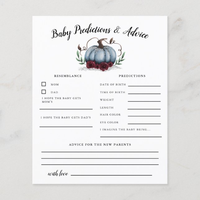 Blue Pumpkin Baby Predictions & Advice Card (Vorderseite)