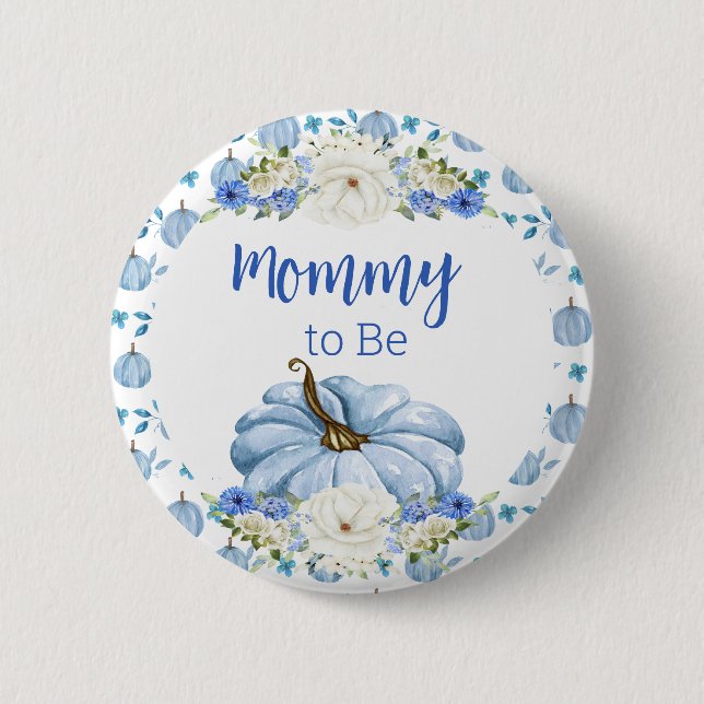 Blue Pumpkin Baby Shower Button - Mommy to Be (Vorderseite)