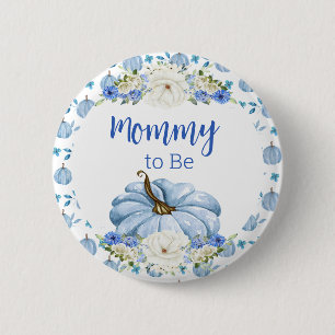 Blue Pumpkin Baby Shower Button - Mommy to Be