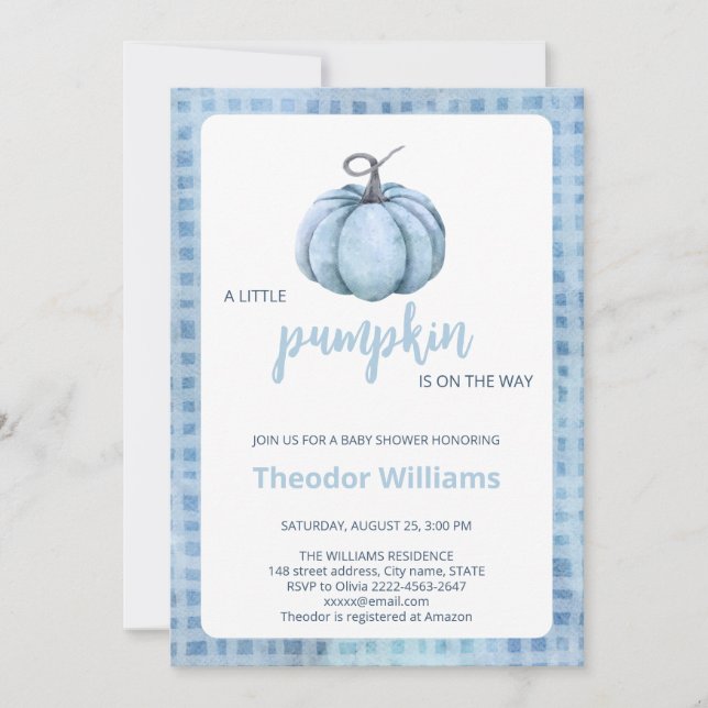 Blue Pumpkin Baby Shower Einladung | Herbstthema (Vorderseite)