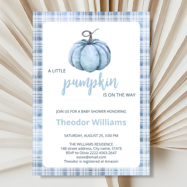 Blue Pumpkin Baby Shower Einladung | Herbstthema (Little pumpkin minimalistic autumn fall blue boy baby shower invitation )