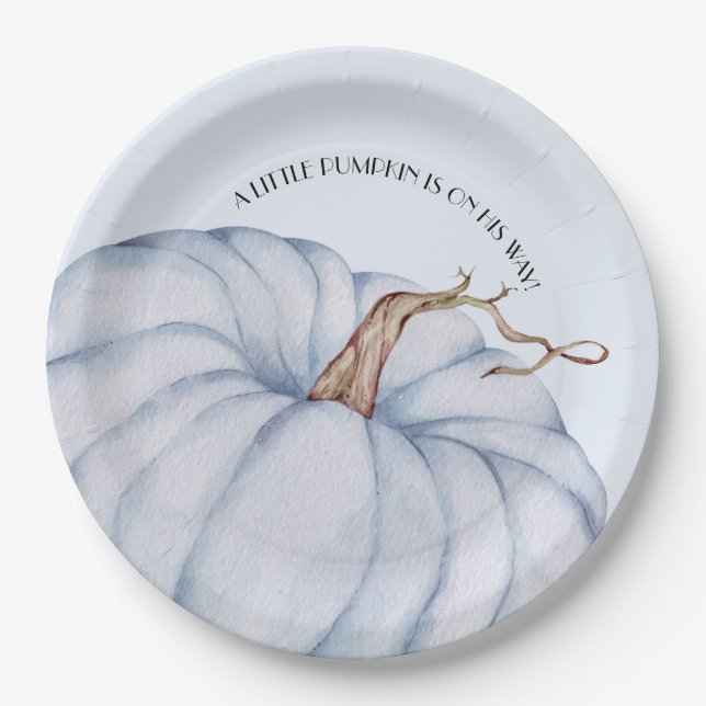 Blue Pumpkin Boy Baby Dusche Pappteller (Vorderseite)