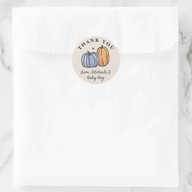 Blue Pumpkin Fall Baby Dusche Danke Runder Aufkleber (Tasche)
