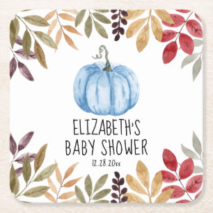 Blue Pumpkin Fall Baby Dusche Rechteckiger Pappuntersetzer
