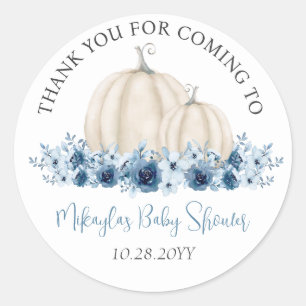 Blue Pumpkin Fall Baby Dusche Vielen Dank für Ihr Runder Aufkleber