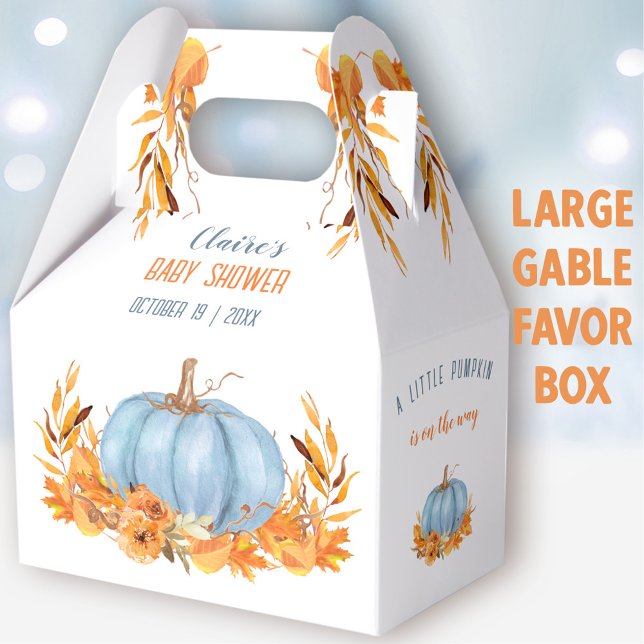 Blue Pumpkin Fall Boy Baby Dusche Großes Gabel Geschenkschachtel (Blue Pumpkin Large Gable Favor Box - You can choose from 3 sizes of these gable favor boxes
)