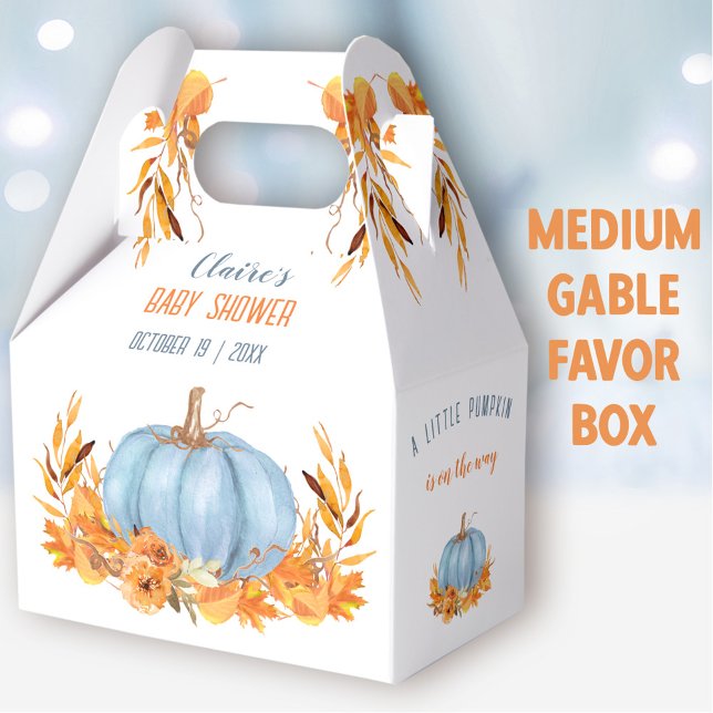 Blue Pumpkin Fall Boy Baby Dusche Medium Gable Geschenkschachtel (Blue Pumpkin Medium Gable Favor Box - You can choose from 3 sizes of these gable favor boxes
)