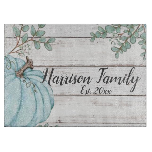 Blue Pumpkin Farmhouse Herbst Familienname Jahr Es Schneidebrett (Vorderseite)