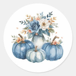 Blue Pumpkin Floral Arrangement Runder Aufkleber