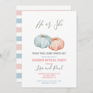 Blue Pumpkin He or She Gender Reveal   Einladung