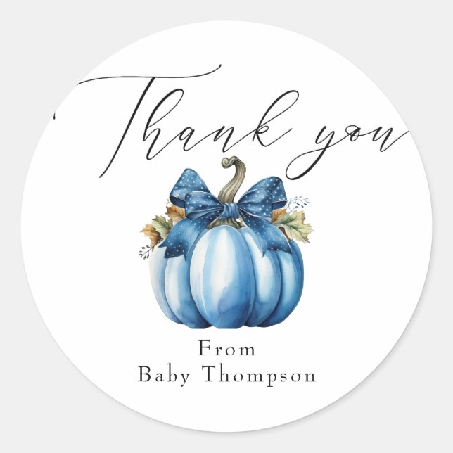 Blue Pumpkin | Herbst Babydusche Vielen Dank Runder Aufkleber (Vorderseite)