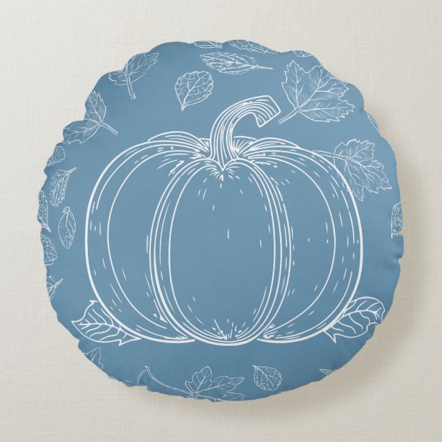 Blue Pumpkin Herbst Erntedank Halloween Rundes Kissen (Vorderseite)