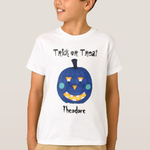 Blue Pumpkin Kürbislaterne Trick oder Treat Name T-Shirt