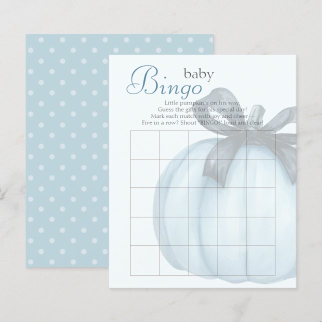 Blue Pumpkin Polka Dots Baby Shower Bingo (Vorne/Hinten)