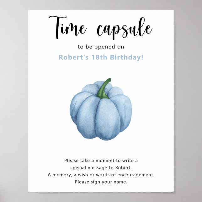 Blue Pumpkin Time Kapsel 1. Geburtstag Poster (Vorne)