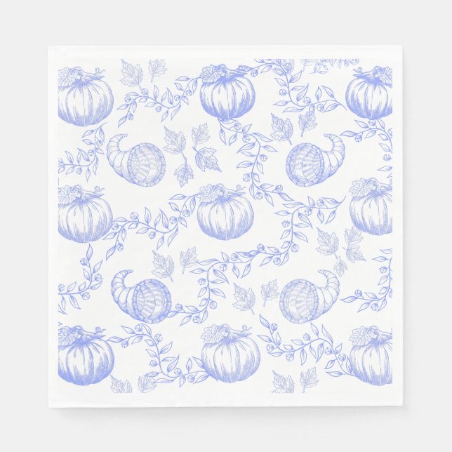 Blue Pumpkin Toile Luncheon Napkin Serviette (Vorderseite)