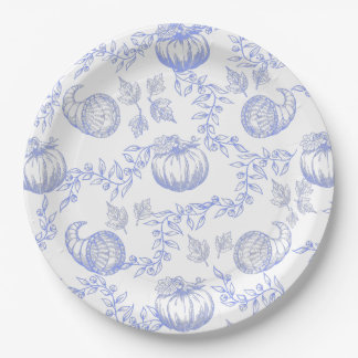 Blue Pumpkin Toile Round plate Pappteller