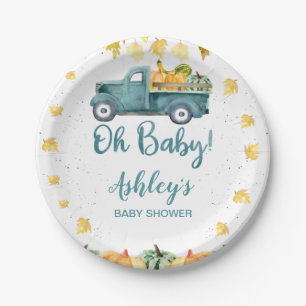 Blue Pumpkin Truck Autumn Leaves Baby Shower Papa Pappteller