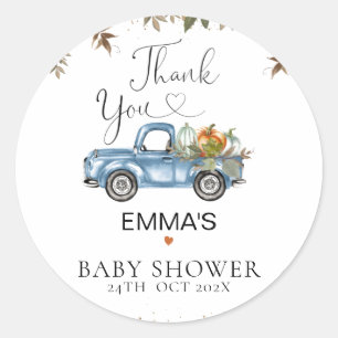 Blue Pumpkin Truck Baby Dusche Danke Sticker