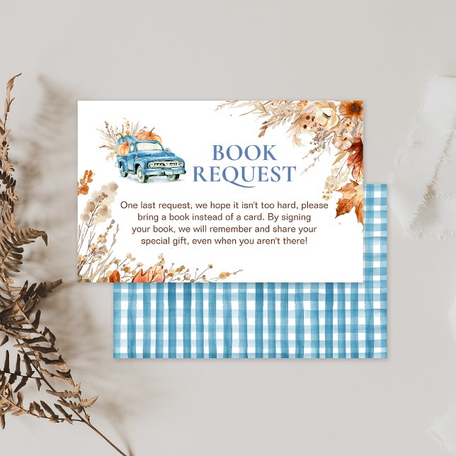 Blue Pumpkin Truck Baby Showbucheinlage Visitenkarte (Boys Blue Pumpkin Truck Baby Shower Book Request Insert, Fall Boys Baby Shower Little Pumpkin  Books)