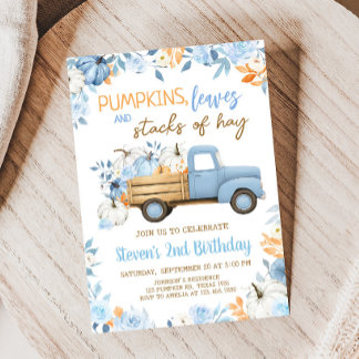 Blue Pumpkin Truck Fall Birthday Einladung